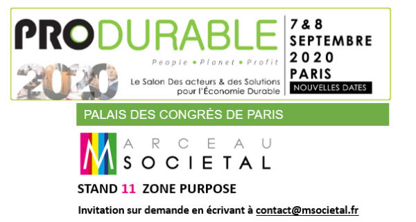 Marceau Sociétal exposera sur le salon Produrable, les 7 – 8 septembre 2020 au Palais des Congrès de Paris